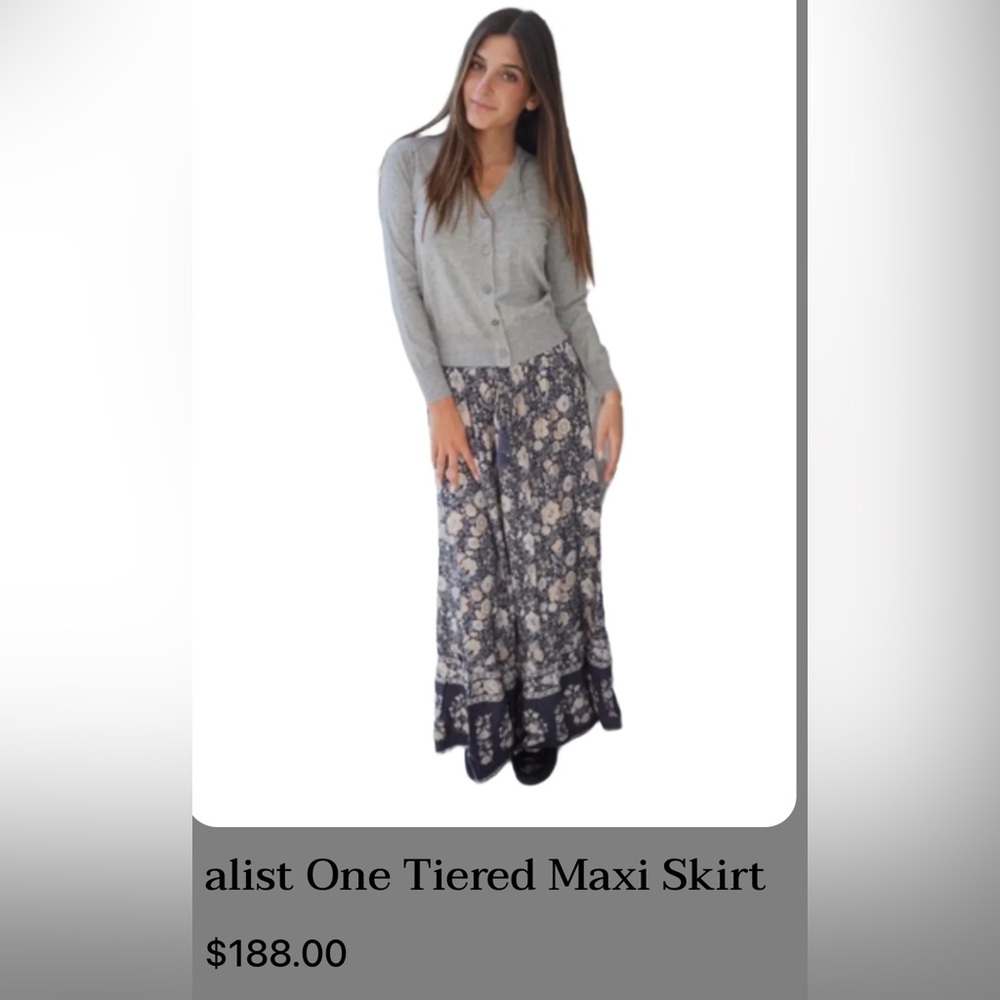 Floral Maxi‎ Skirt in Navy and Cream